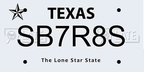 SB7R8S Texas License Plate