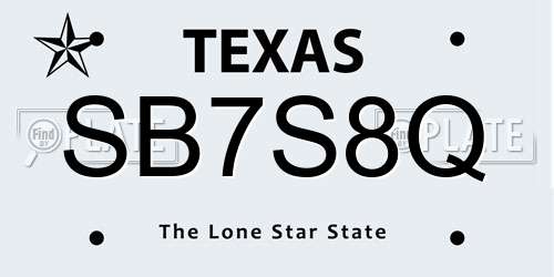 SB7S8Q Texas License Plate