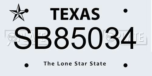 SB85034 Texas License Plate