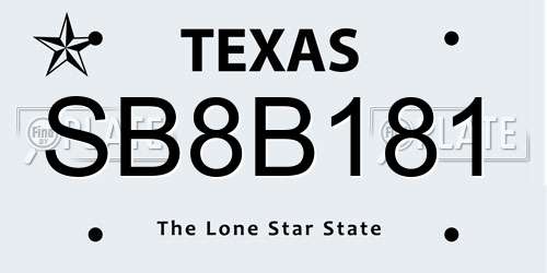 SB8B181 Texas License Plate