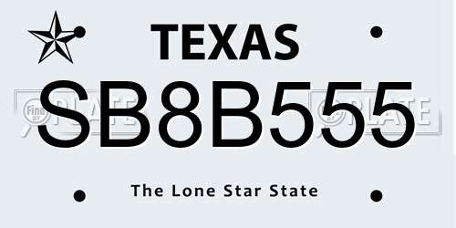SB8B555 Texas License Plate