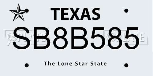 SB8B585 Texas License Plate