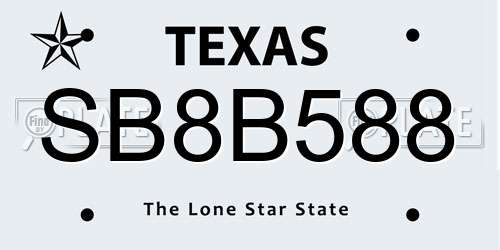 SB8B588 Texas License Plate