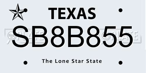 SB8B855 Texas License Plate
