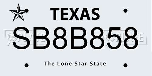 SB8B858 Texas License Plate