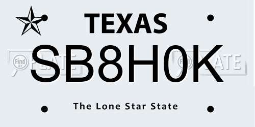 SB8H0K Texas License Plate