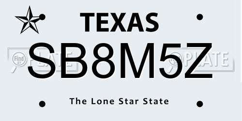 SB8M5Z Texas License Plate