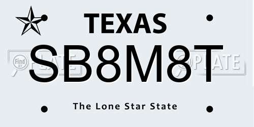 SB8M8T Texas License Plate