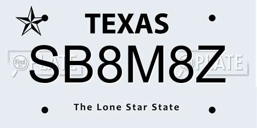 SB8M8Z Texas License Plate