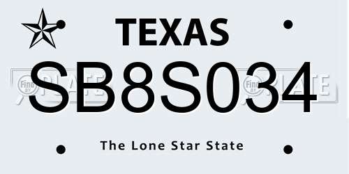 SB8S034 Texas License Plate