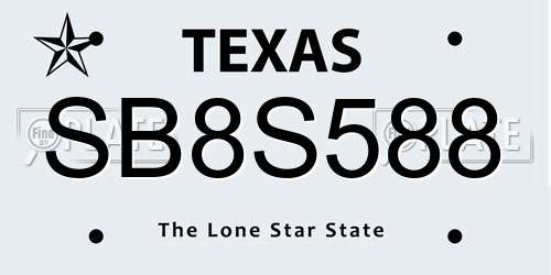 SB8S588 Texas License Plate