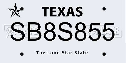 SB8S855 Texas License Plate