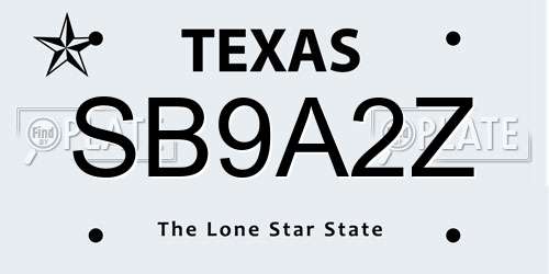 SB9A2Z Texas License Plate