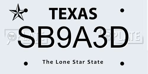 SB9A3D Texas License Plate