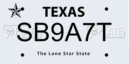 SB9A7T Texas License Plate