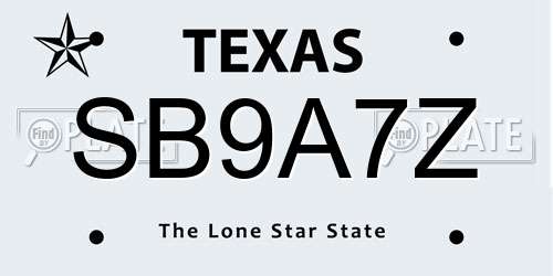 SB9A7Z Texas License Plate