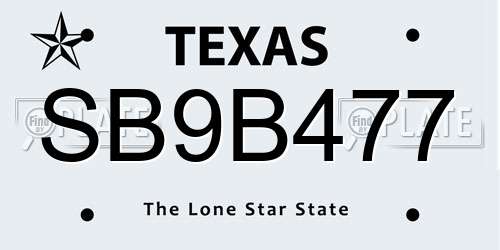SB9B477 Texas License Plate