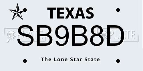 SB9B8D Texas License Plate