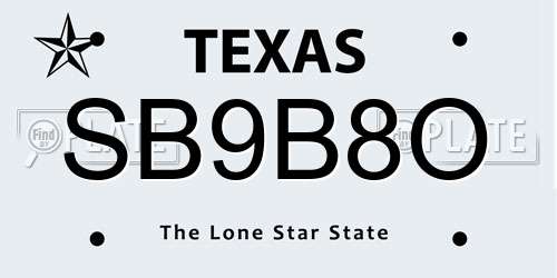 SB9B8O Texas License Plate