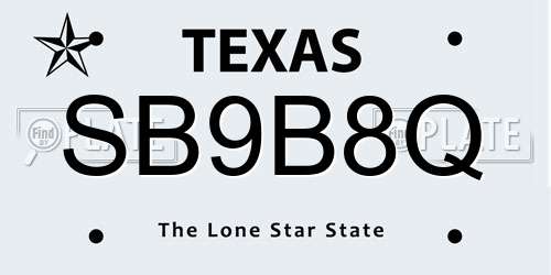SB9B8Q Texas License Plate