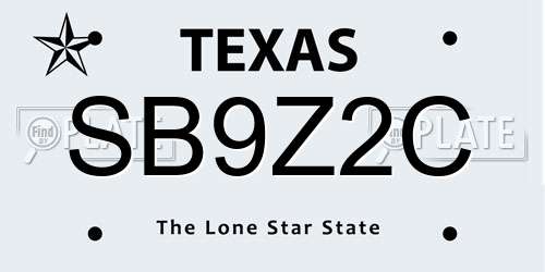 SB9Z2C Texas License Plate