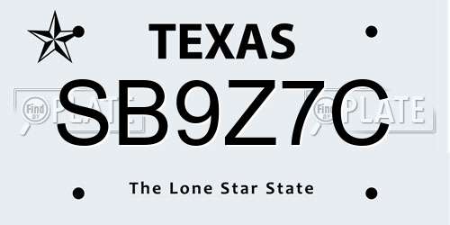 SB9Z7C Texas License Plate