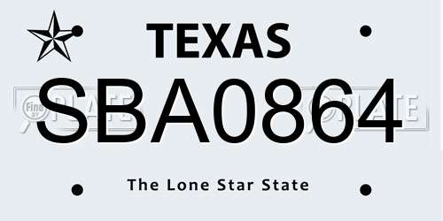 SBA0864 Texas License Plate