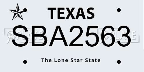 SBA2563 Texas License Plate