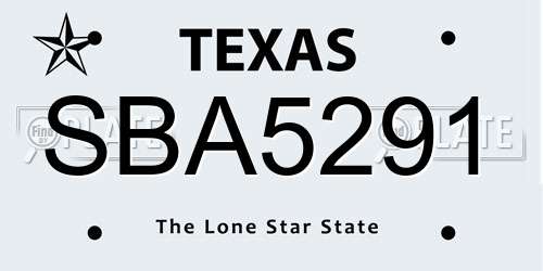 SBA5291 Texas License Plate