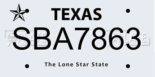 SBA7863 Texas License Plate