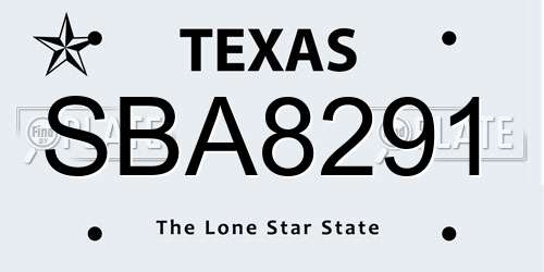 SBA8291 Texas License Plate