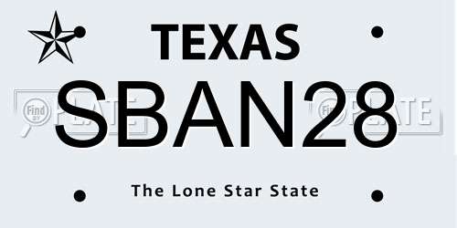 SBAN28 Texas License Plate