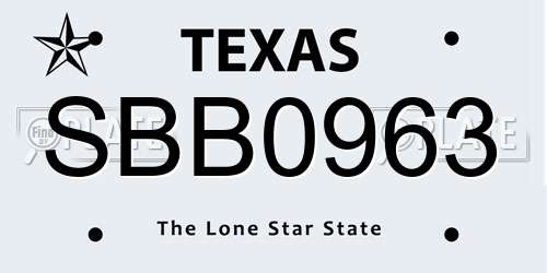 SBB0963 Texas License Plate
