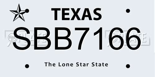 SBB7166 Texas License Plate