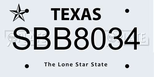 SBB8034 Texas License Plate