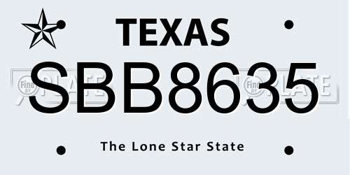SBB8635 Texas License Plate