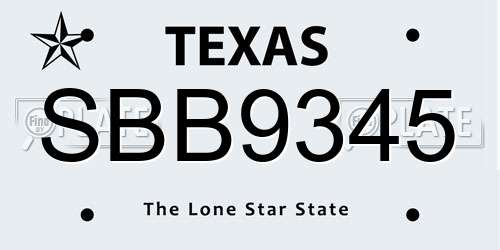 SBB9345 Texas License Plate