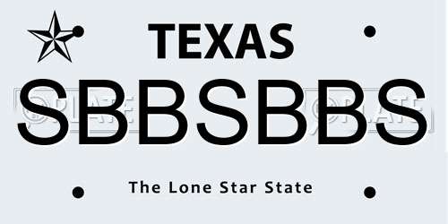 SBBSBBS Texas License Plate