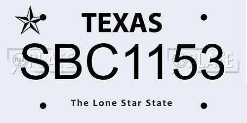 SBC1153 Texas License Plate
