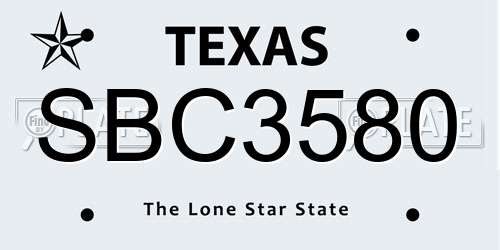 SBC3580 Texas License Plate