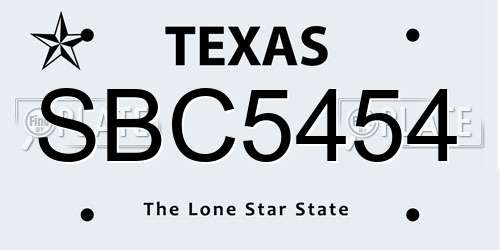 SBC5454 Texas License Plate
