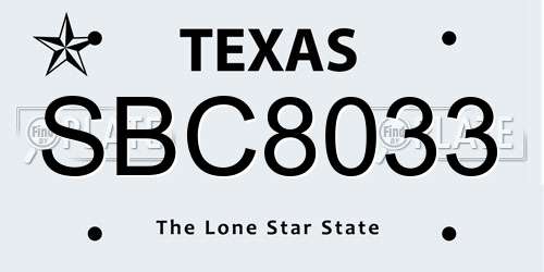 SBC8033 Texas License Plate
