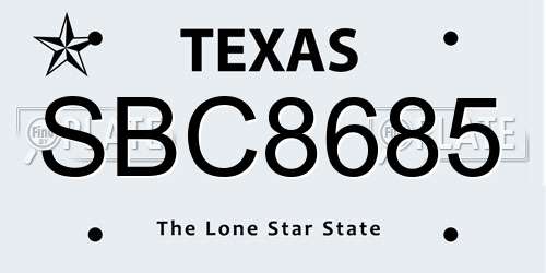 SBC8685 Texas License Plate