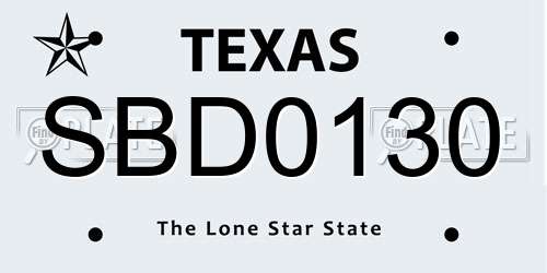 SBD0130 Texas License Plate