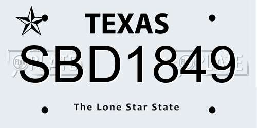 SBD1849 Texas License Plate