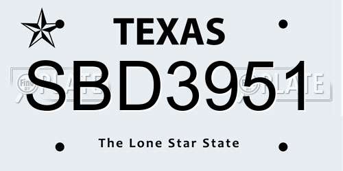 SBD3951 Texas License Plate