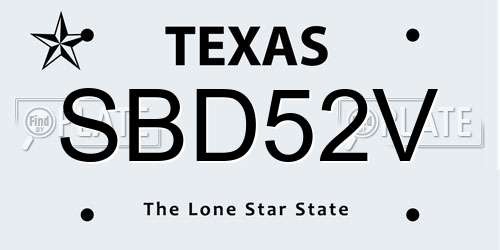 SBD52V Texas License Plate