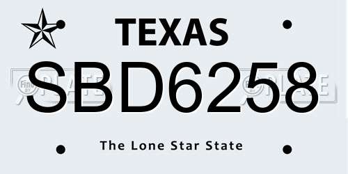 SBD6258 Texas License Plate