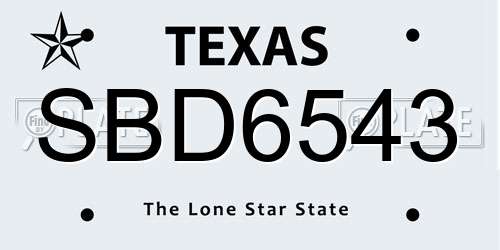 SBD6543 Texas License Plate