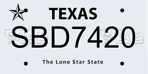 SBD7420 Texas License Plate